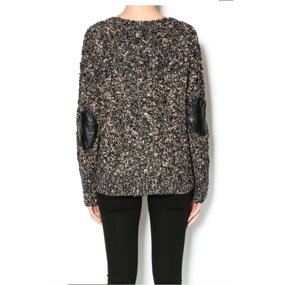 Michael Stars Marled Wool Blend Leather Elbow Patch Sleeve Sweater - Picture 1 of 13